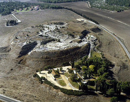 Megiddo, city founded before 3,000 BC, aerial view from the north,  Israel