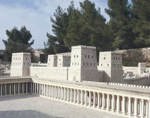 Antonia fortress, detail of model of Jerusalem at time of the Second Temple, designed by Michael Avi Yonah in 1966, now in Israel Museum, Jerusalem, Israel