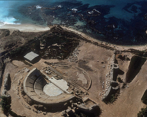 Israel aerial view of Caesarea, the theatre