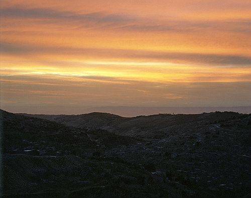 Israel, Jerusalem, sunrise over the Hinnom Valley