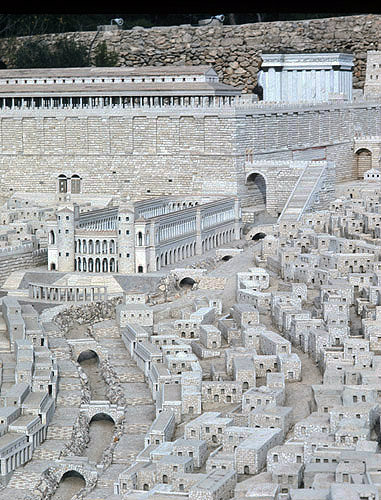 Hippodrome and Temple Mount, detail of model of Jerusalem at the time of the Second Temple, designed by Michael Avi Yonah in 1966, Israel Museum, Jerusalem, Israel