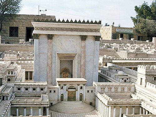 Second Temple, detail, model of Jerusalem at the time of the Second Temple, designed by Michael Avi Yonah in 1966, now in Israel Museum, Jerusalem, Israel