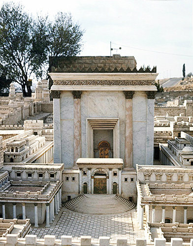 Second Temple, detail of model of Jerusalem at the time of the Second Temple, designed by Michael Avi Yonah in 1966, now in Israel Museum, Jerusalem, Israel