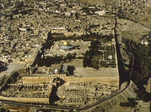 Temple area, aerial view showing surrounding city, Jerusalem, Israel
