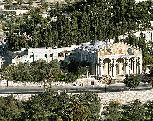 Israel, Jerusalem, the Basilica of the Agony, Church of all Nations and the Garden of Gethsemane