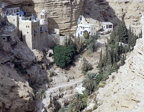 Israel,  aerial view of St Georges Monastery in Wadi Qilt between Jerusalem and Jericho