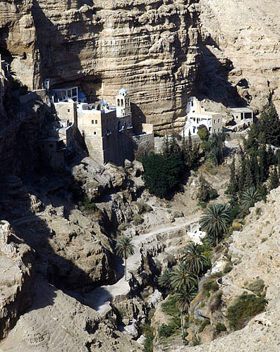 Israel, Greek Orthodox Monastery of St George, Wadi Qilt, founded in the fourth century, present building dating from nineteenth century, aerial view