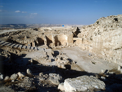 Israel the upper Herodium, looking across peristyle garden towards northern exedra