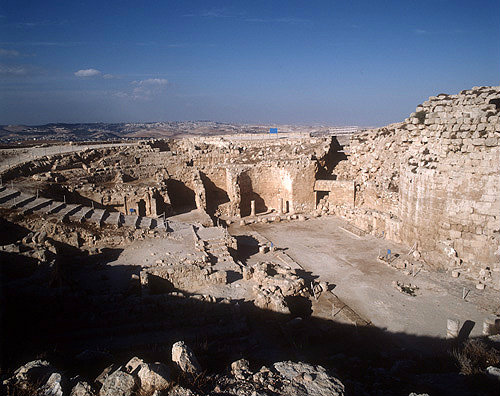 Israel, upper Herodium, looking across peristyle garden towards the northern exedra