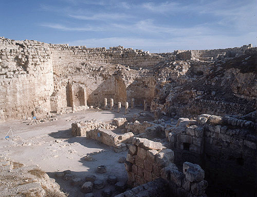 Israel, upper Herodium, part of eastern tower and southern exhedra and peristyle garden