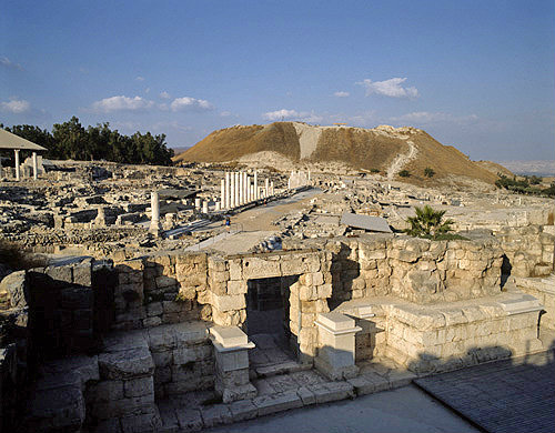 Israel, Beth Shean, view of the Palladius street looking north west to the Tel from the Theatre