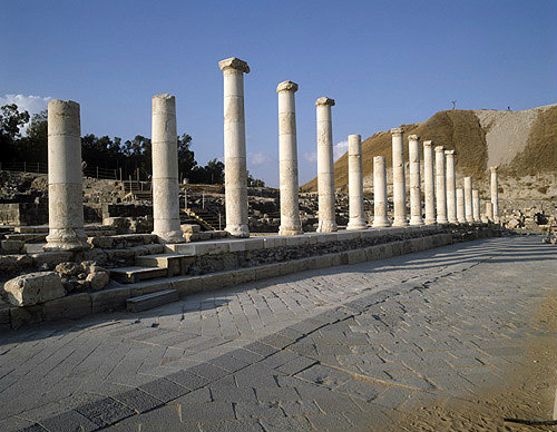 Israel, Beth Shean, columns lining Palladius Street dating from the 4th century AD