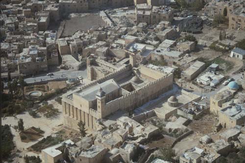 Great Mosque constructed over the tomb of Abraham, aerial view, Herbron, Israel