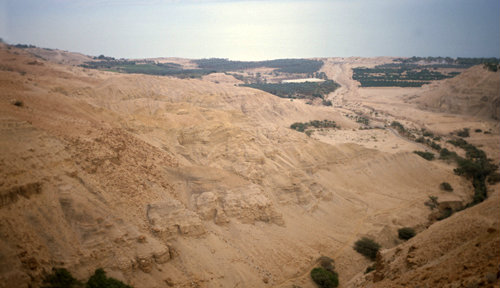 Israel Nahal Arugot Ein Gedi looking east across the Dead Sea