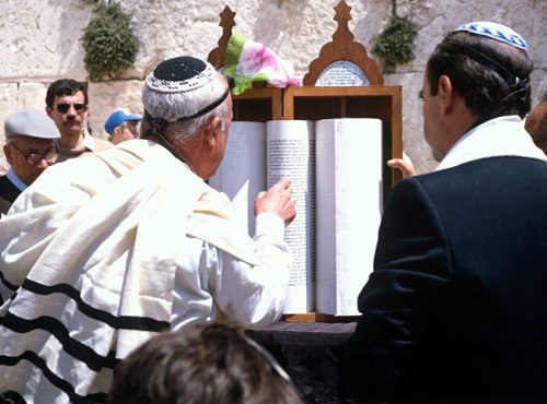 Israel Jerusalem Jew reading the Torah before a Bar mitzvah cermony
