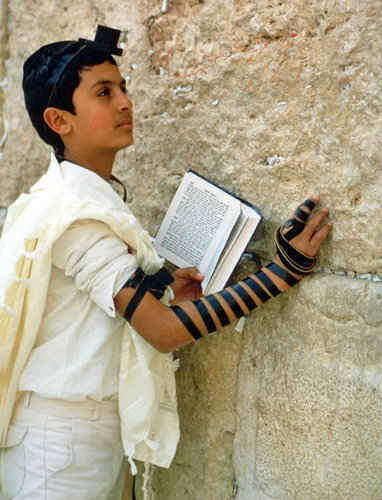 Israel Jerusalem Sephardic Jewish boy at Bar mitzvah ceremony at the Western Wall