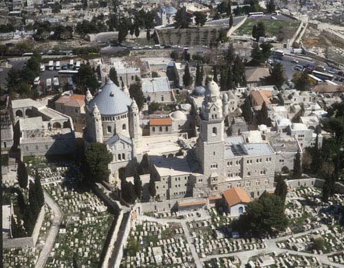 Church of the Dormition of Mary, aerial view from west, Mount Zion, Jerusalem, Israel