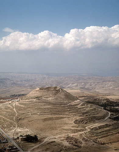 Israel, Herodium, aerial longshot looking south east towards the Dead Sea