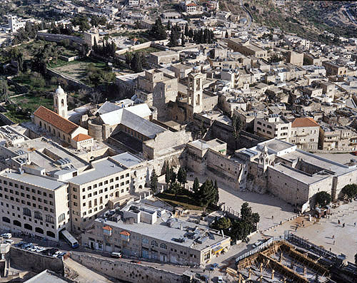 Israel, Bethlehem, aerial view with the Church of the Nativity in the foreground