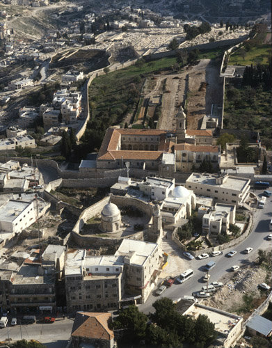 Israel, Jerusalem, aerial view,  Dome of the Ascension and Paternoster Church on the Mount of Olives