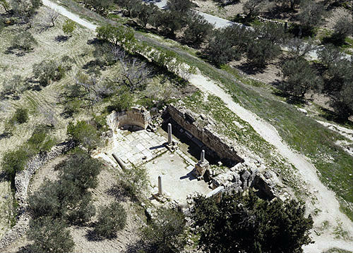 One of the churches built by the Crusaders, aerial view, Sebaste, Samaria, Israel