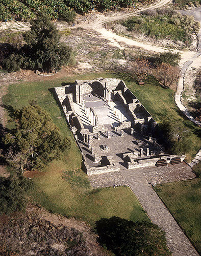 Israel, Galilee, Kursi, aerial view of the remains of the fifth century Byzantine monastery