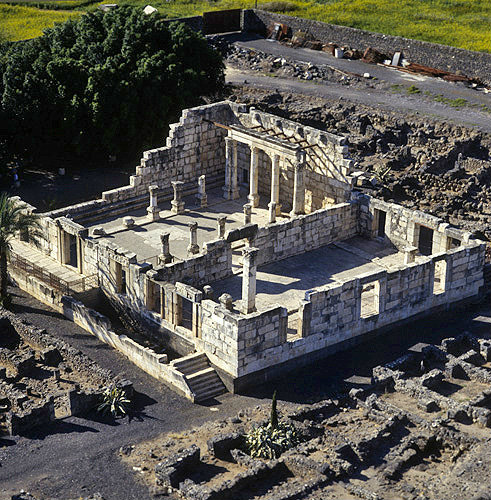 Synagogue, third or fourth century, aerial view, Capernaum, Israel