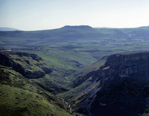 Dove Valley and Horns of Hattin looking North West, aerial view, Israel
