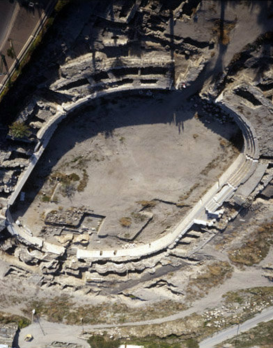 Israel, Beth Shean, aerial view of amphitheatre