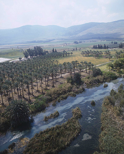 Israel, aerial view of Ein Harod and Gilboa range