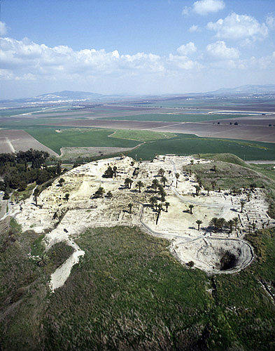 Megiddo, city founded before 3,000 BC, aerial long shot looking south east, Israel