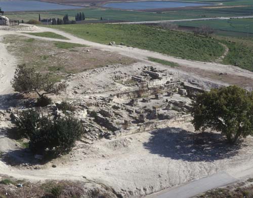 Ruins of 2nd century basilica, Bet Shearim, aerial view, Israel