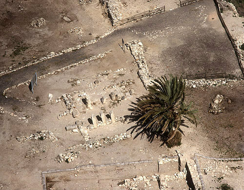 Israel, Megiddo, aerial view of excavations of Ahab