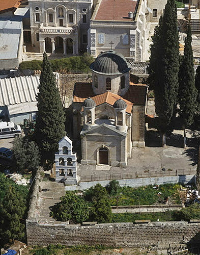 Greek Orthodox Church, built 1566, aerial view, Cana, Galilee, Israel