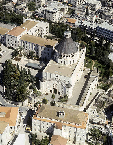Israel, Nazareth, aerial view of Church of the Annunciation
