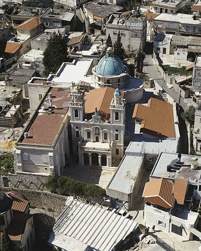 Catholic Franciscan Church built on site of miracle at wedding at Cana, aerial view, Cana, Galilee, Israel