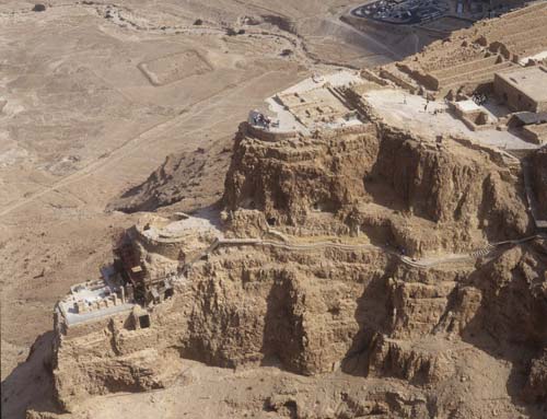 Herods palace, Masada, aerial view from west, Israel