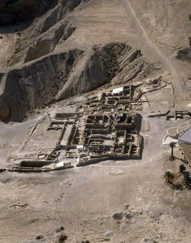 Israel, aerial view of Qumran from the east, the Essene settlement