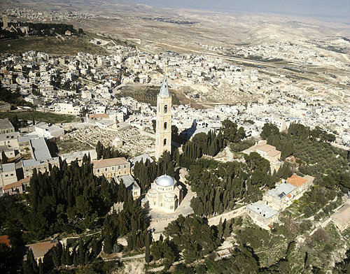 Israel, Jerusalem aerial view of the Tower and Church of the Ascension on the Mount of Olives