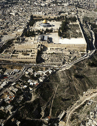 Israel, Jerusalem, aerial view from the south, of the Temple Area and the City of David