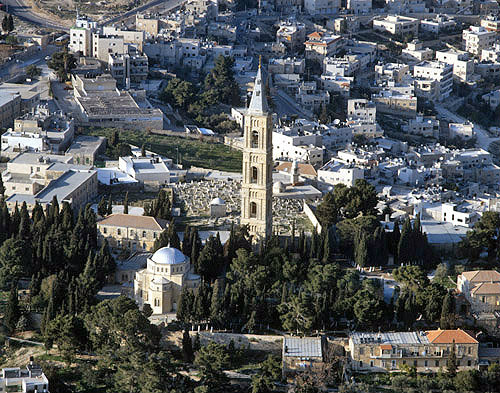 Israel, Jerusalem aerial view of the Tower and Church of the Ascension on the Mount of Olives