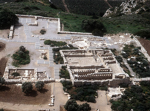 Israel, Ramat Hanadiv, inhabited during Phoenician, Roman and Byzantine periods, aerial view of restored farm unit