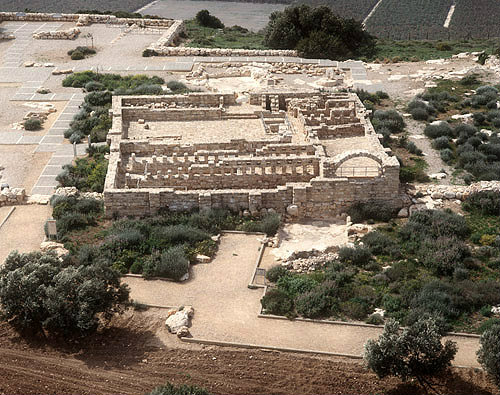 Israel, Ramat Hanadiv, inhabited during Phoenician, Roman and Byzantine periods, aerial view of partially restored remains