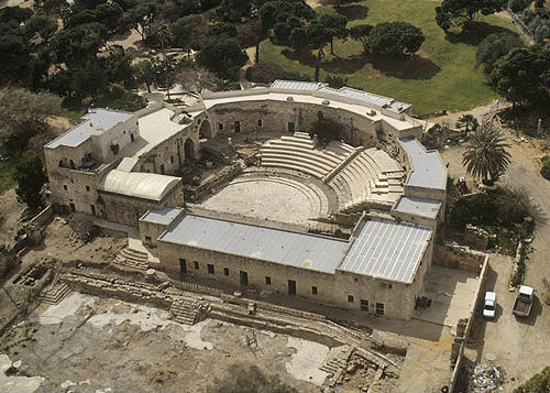 Roman theatre, second to third century AD, aerial view, Ramat Hanadiv, Israel