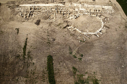 Octagonal temple, aerial view of remains,  Ramat Hanadiv, Israel