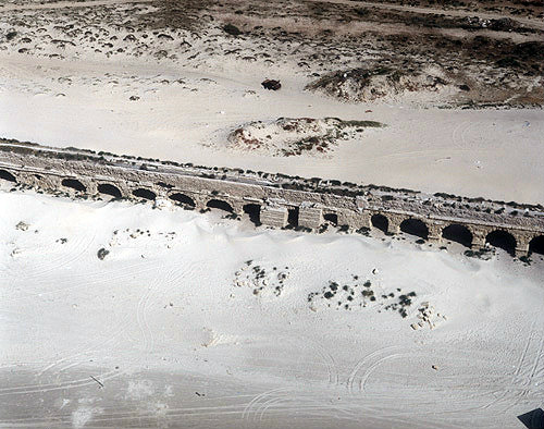 High-level aqueduct constructed 22-10 BC, aerial photograph, Caesarea, Israel