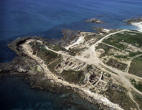 Israel, Dor, aerial view from the south east showing ancient quay