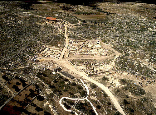 Israel, aerial view of Susya, site of ancient Jewish village in the Hebron Hills, north east of Tel Arad in the Negev