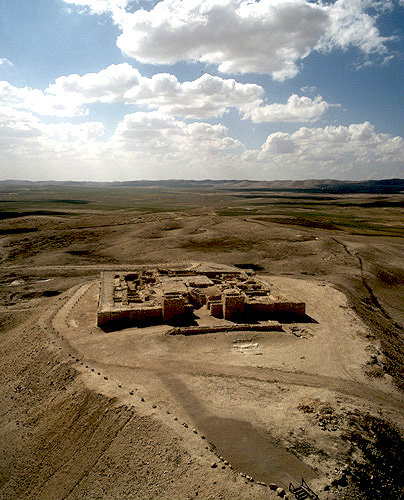Israel, Tel Arad in the Negev, aerial view frrom the east of 6th to 7th century BC Israelite citadel
