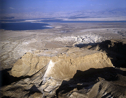 Israel, aerial view of Masada from the west with the Dead Sea beyond